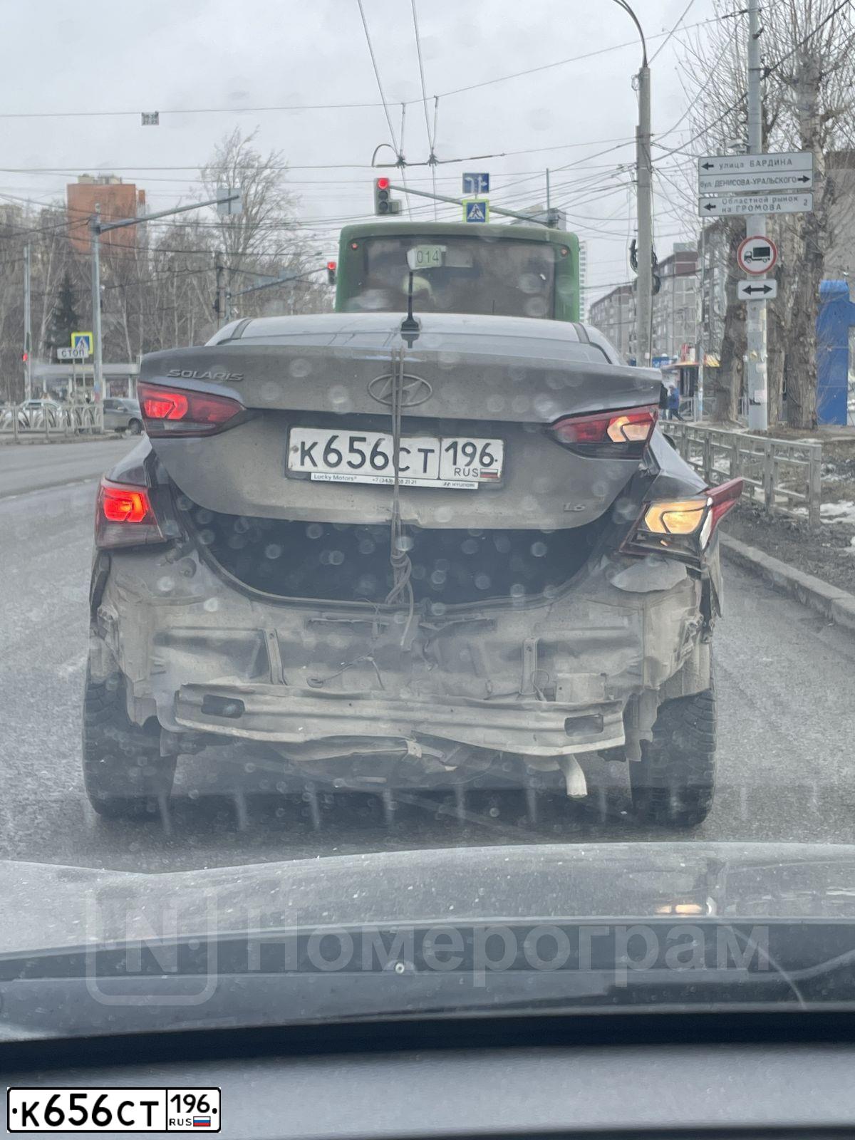 Фото автомобиля HYUNDAI SOLARIS, 2018 — госномер К656СТ196. Цвет: СЕРЫЙ