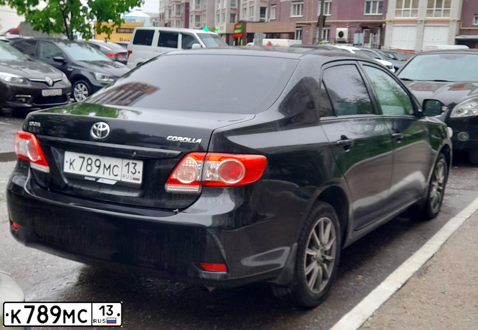 Фото автомобиля TOYOTA COROLLA, 2011 — госномер К789МС13. Цвет: ЧЕРНЫЙ
