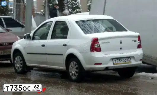 Фото автомобиля RENAULT LOGAN, 2010 — госномер Т735ОС62. Цвет: БЕЛЫЙ