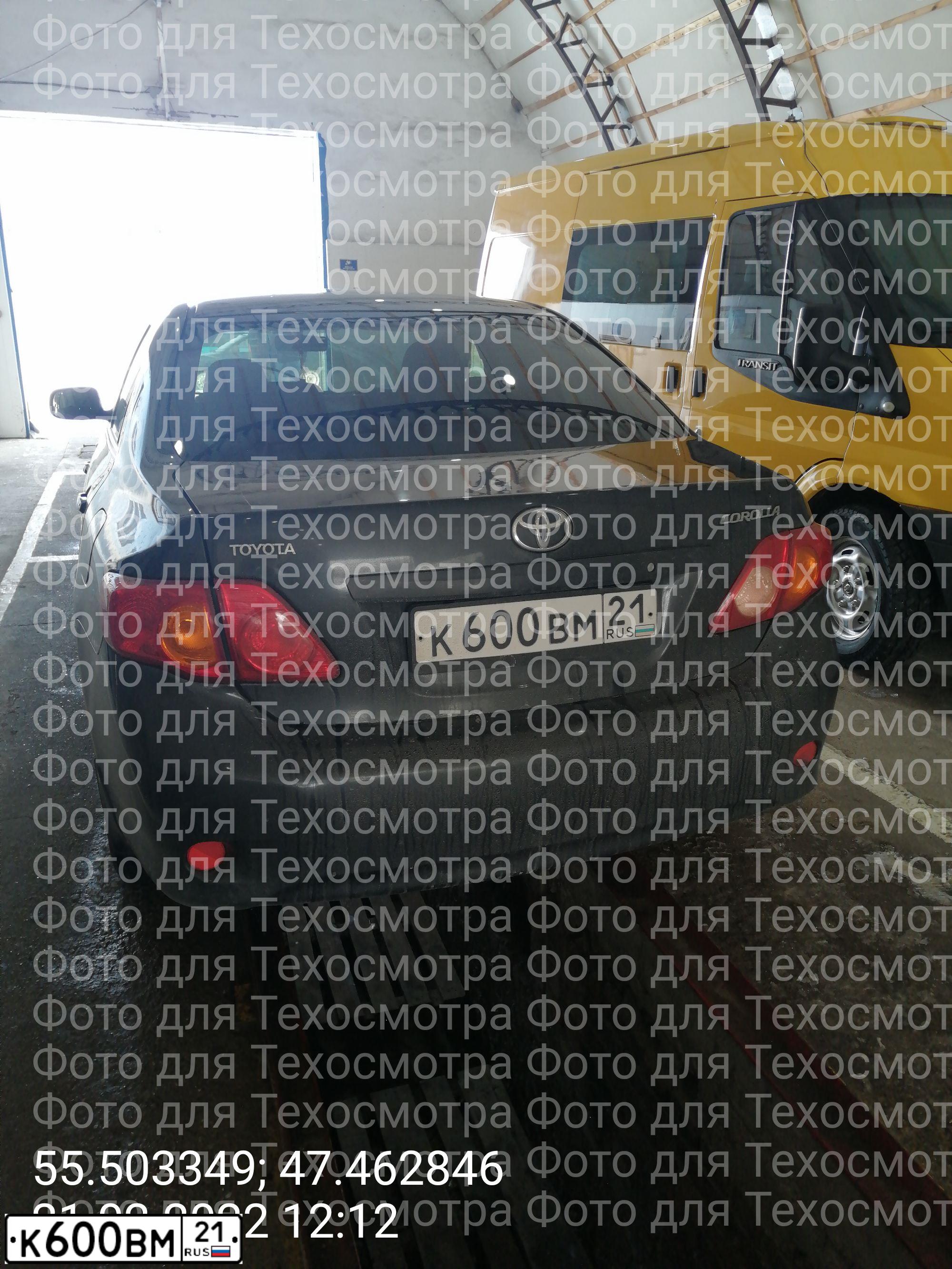 Фото автомобиля TOYOTA COROLLA, 2007 — госномер К600ВМ21. Цвет: ЧЕРНЫЙ