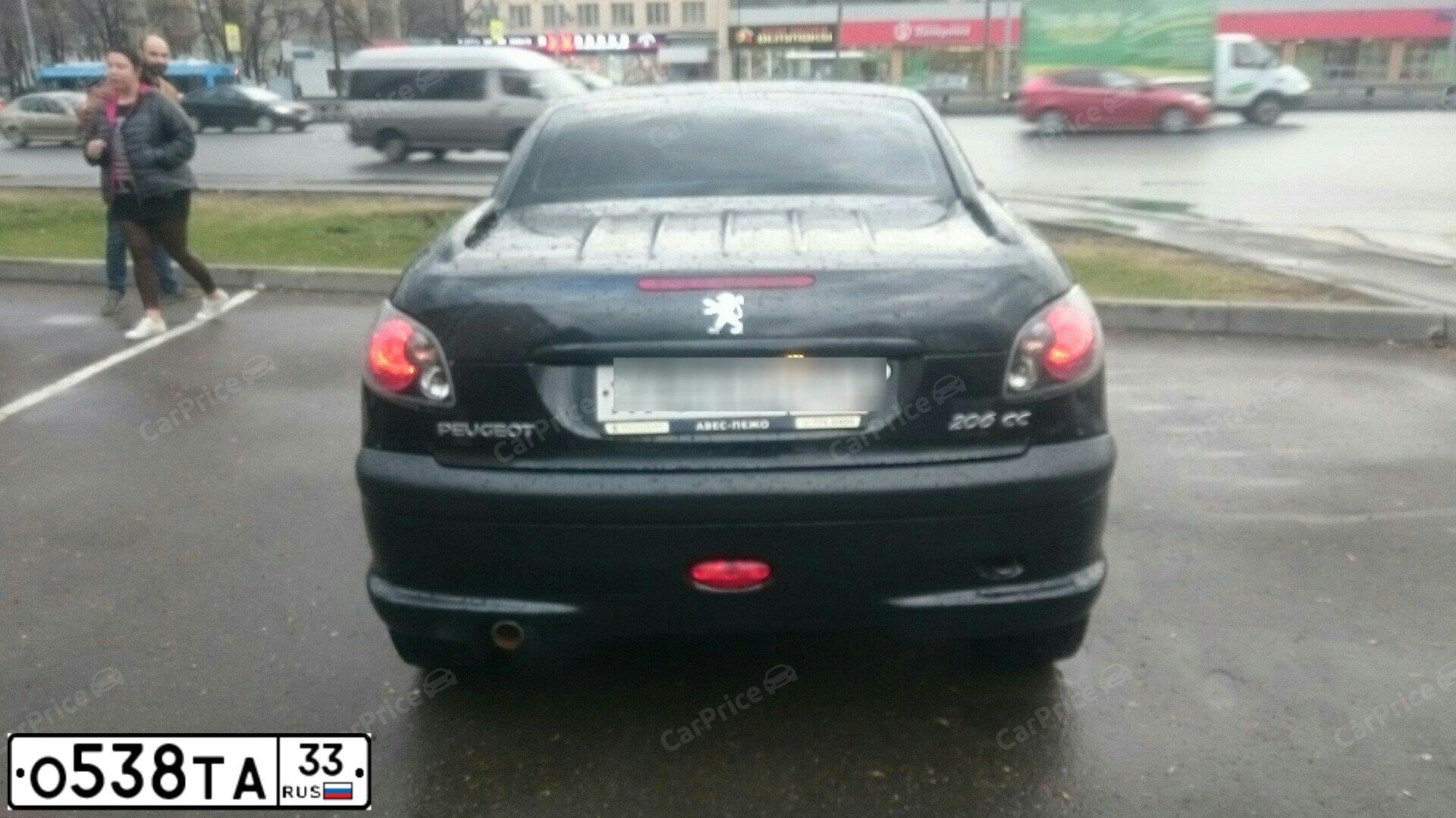 Фото автомобиля PEUGEOT 206 CC, 2003 — госномер М778УР33. Цвет: ЧЕРНЫЙ