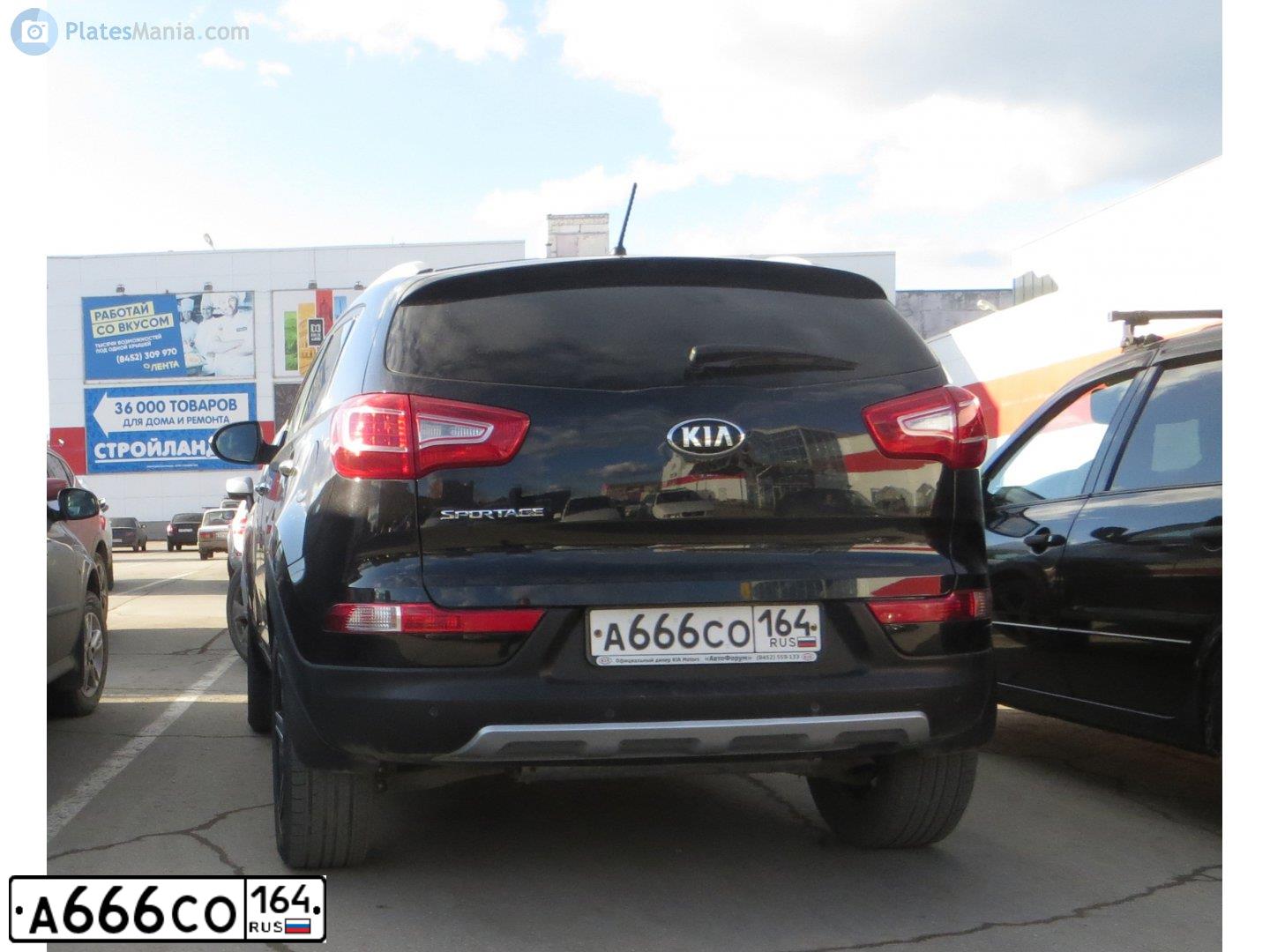 Фото автомобиля KIA SPORTAGE, 2012 — госномер А666СО164. Цвет: ЧЕРНЫЙ ПЕРЛАМУТР