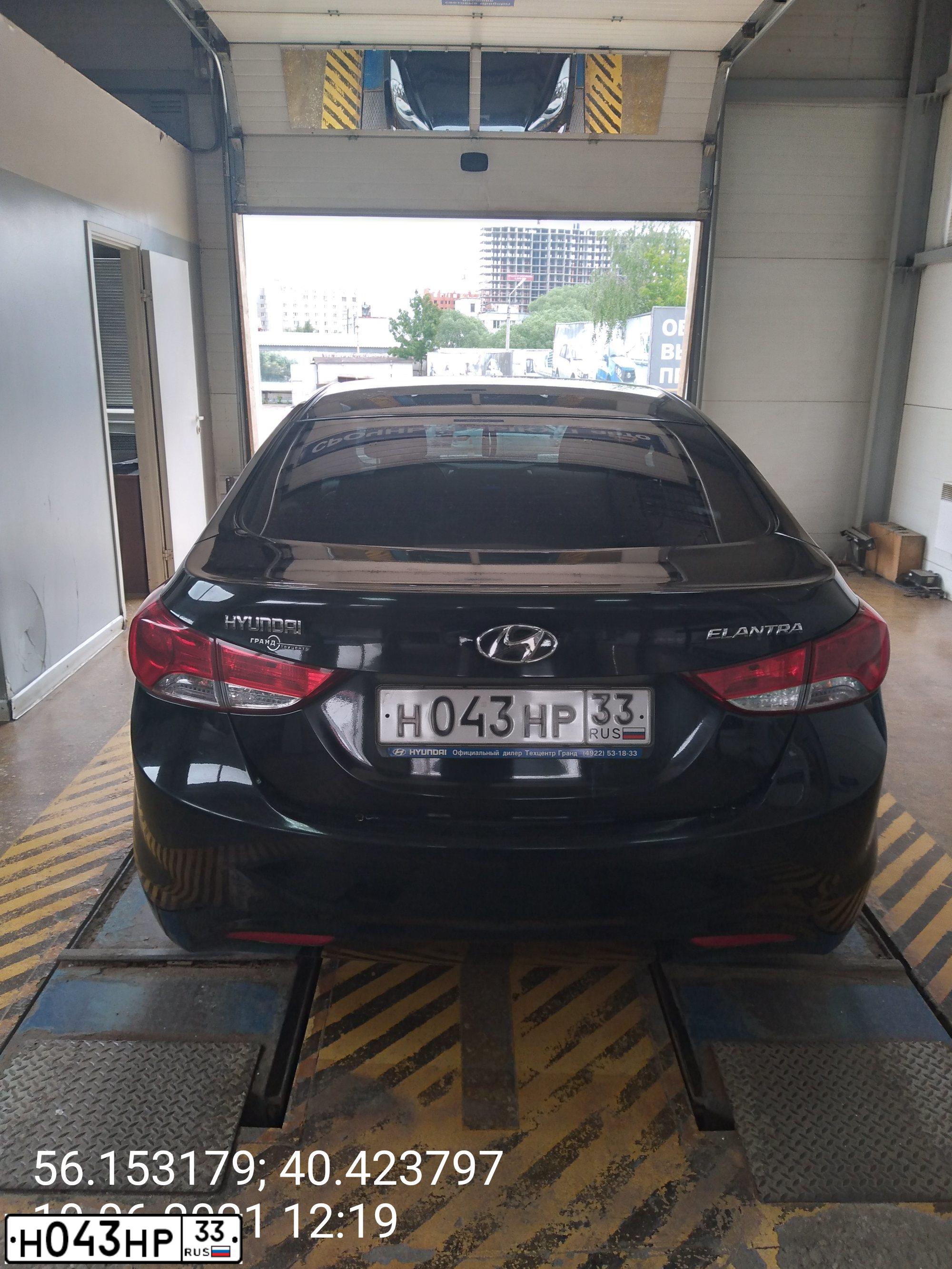 Фото автомобиля HYUNDAI ELANTRA, 2013 — госномер Н043НР33. Цвет: ЧЕРНЫЙ