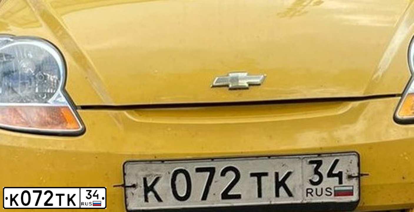 Фото автомобиля CHEVROLET SPARK, 2006 — госномер К072ТК34. Цвет: ЖЁЛТЫЙ