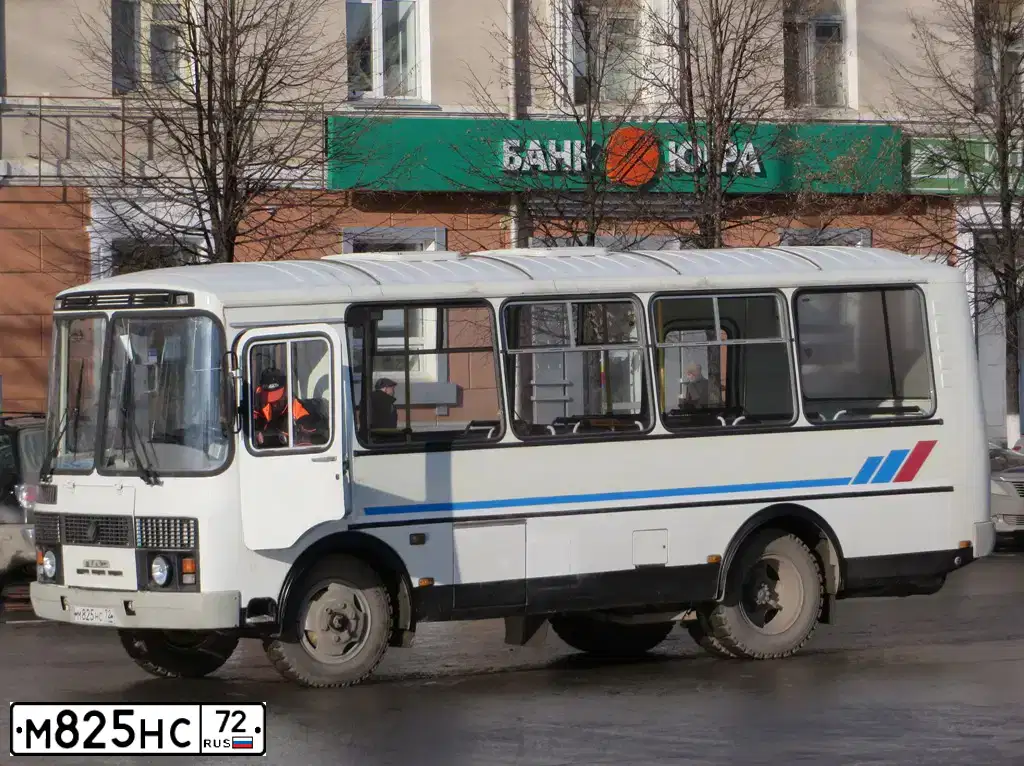 Фото автомобиля PAZ 3205, 2007 — госномер М825НС72. Цвет: Белый
