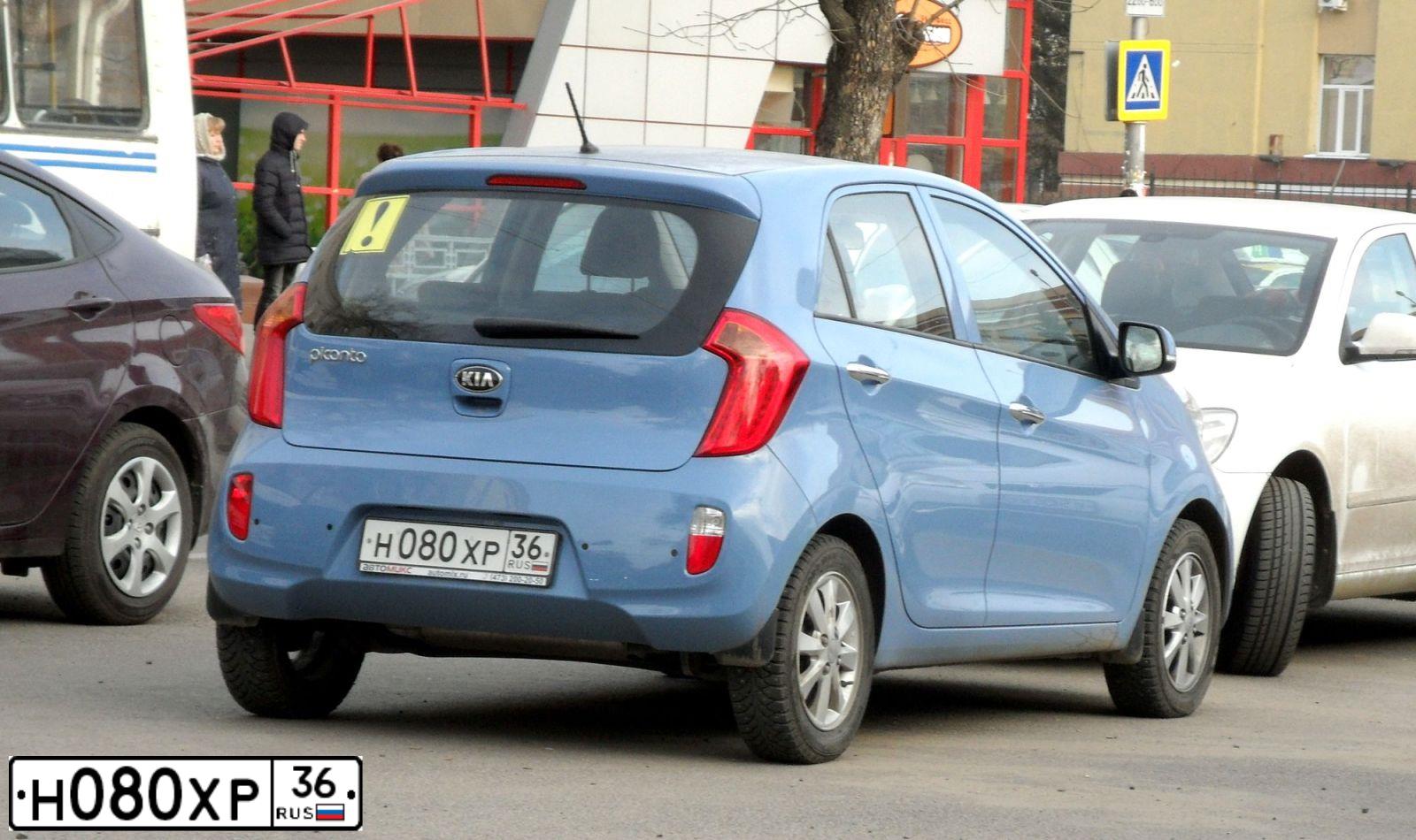 Фото автомобиля KIA PICANTO / MORNING, 2013 — госномер Н080ХР36. Цвет: голубой