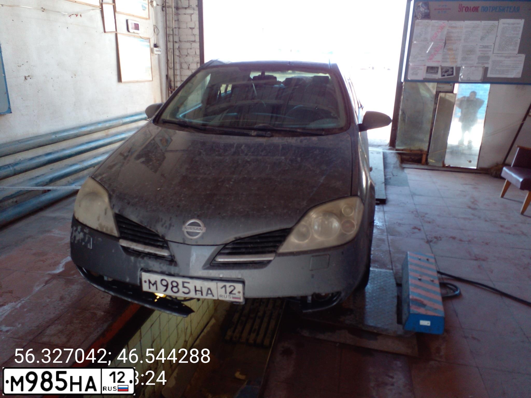 Фото автомобиля NISSAN PRIMERA, 2006 — госномер М985НА12. Цвет: СЕРЫЙ