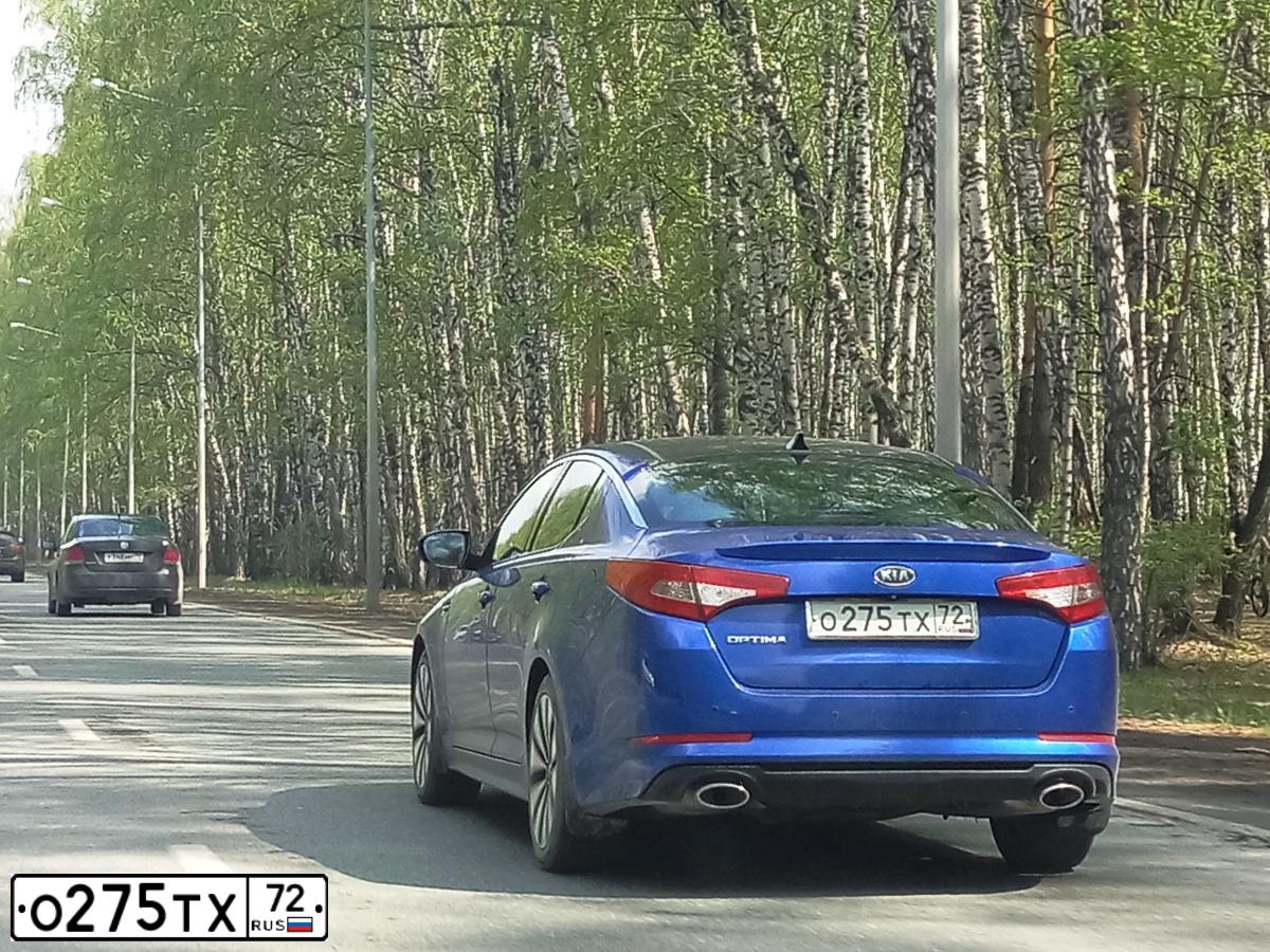 Фото автомобиля KIA MAGENTIS / OPTIMA, 2012 — госномер О275ТХ72. Цвет: ГОЛУБОЙ