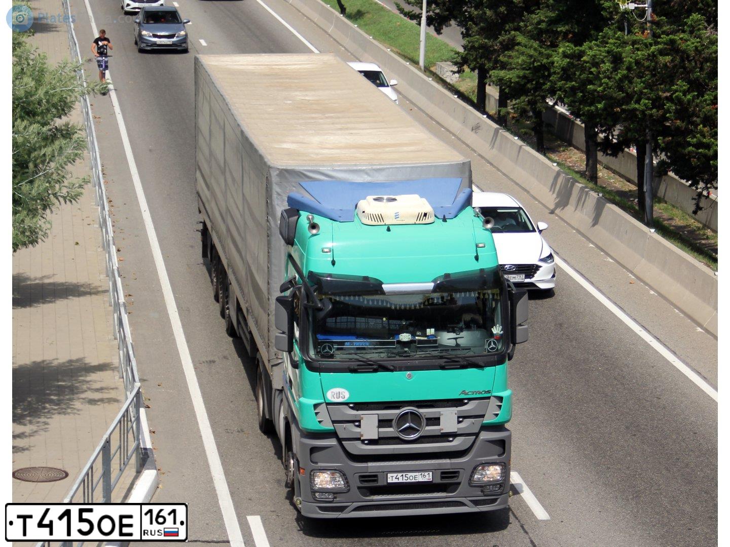 Фото автомобиля MERCEDES ACTROS, 2011 — госномер Т415ОЕ161. Цвет: ЗЕЛЕНЫЙ