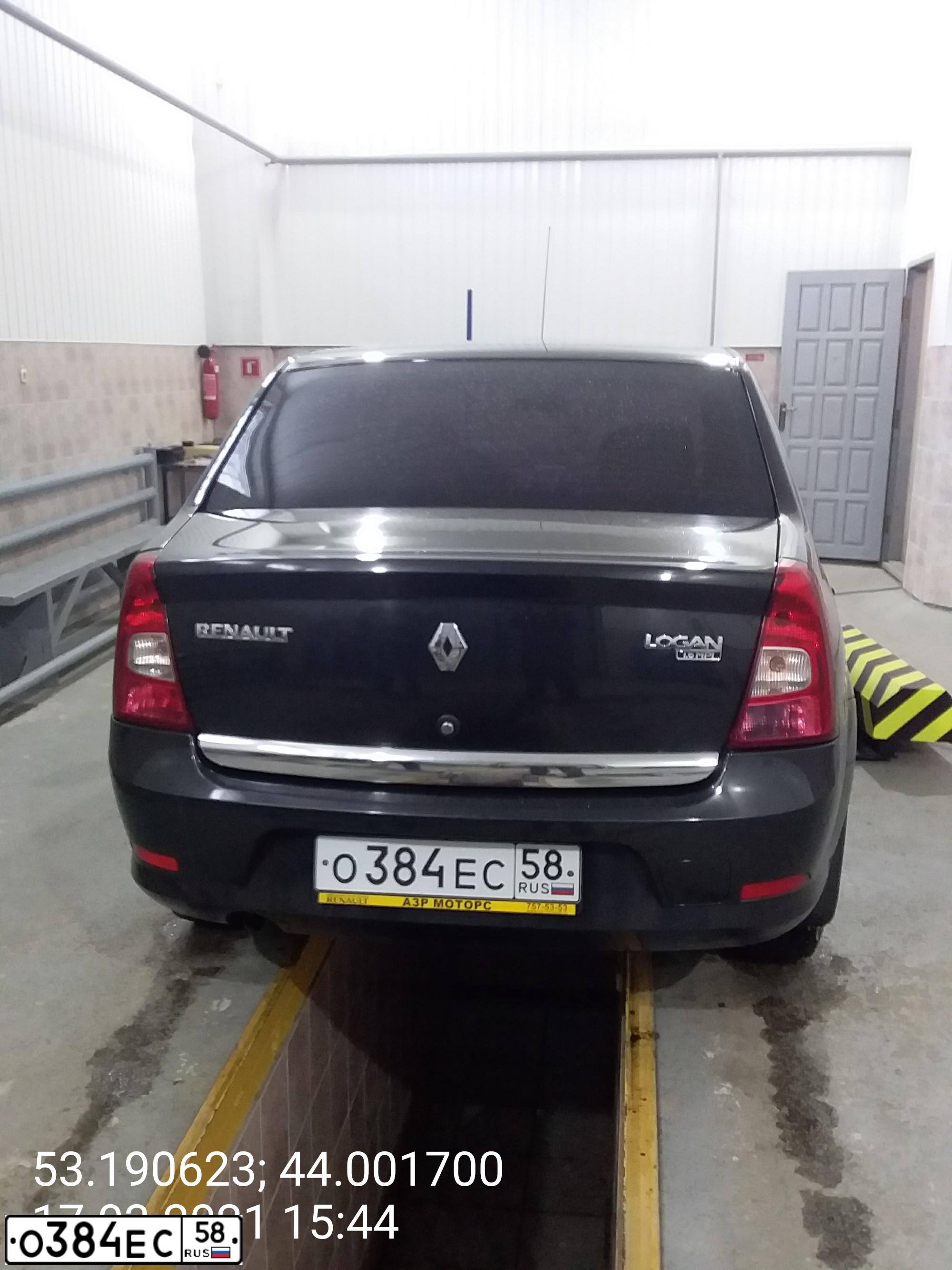 Фото автомобиля RENAULT LOGAN, 2012 — госномер О384ЕС58. Цвет: ЧЕРНЫЙ