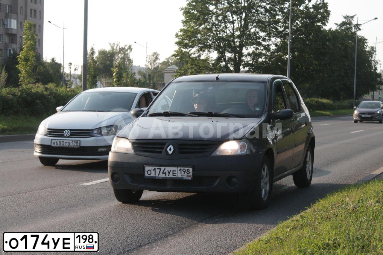 Фото автомобиля RENAULT LOGAN, 2008 — госномер О174УЕ198. Цвет: ТЕМНО-СЕРЫЙ