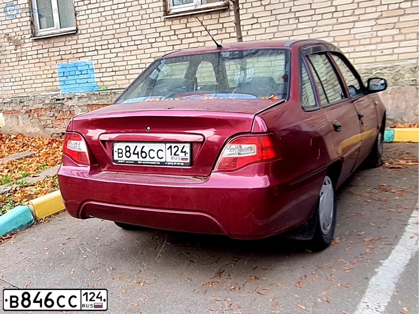 Фото автомобиля DAEWOO NEXIA, 2012 — госномер В846СС124. Цвет: СПЕЛАЯ ВИШНЯ