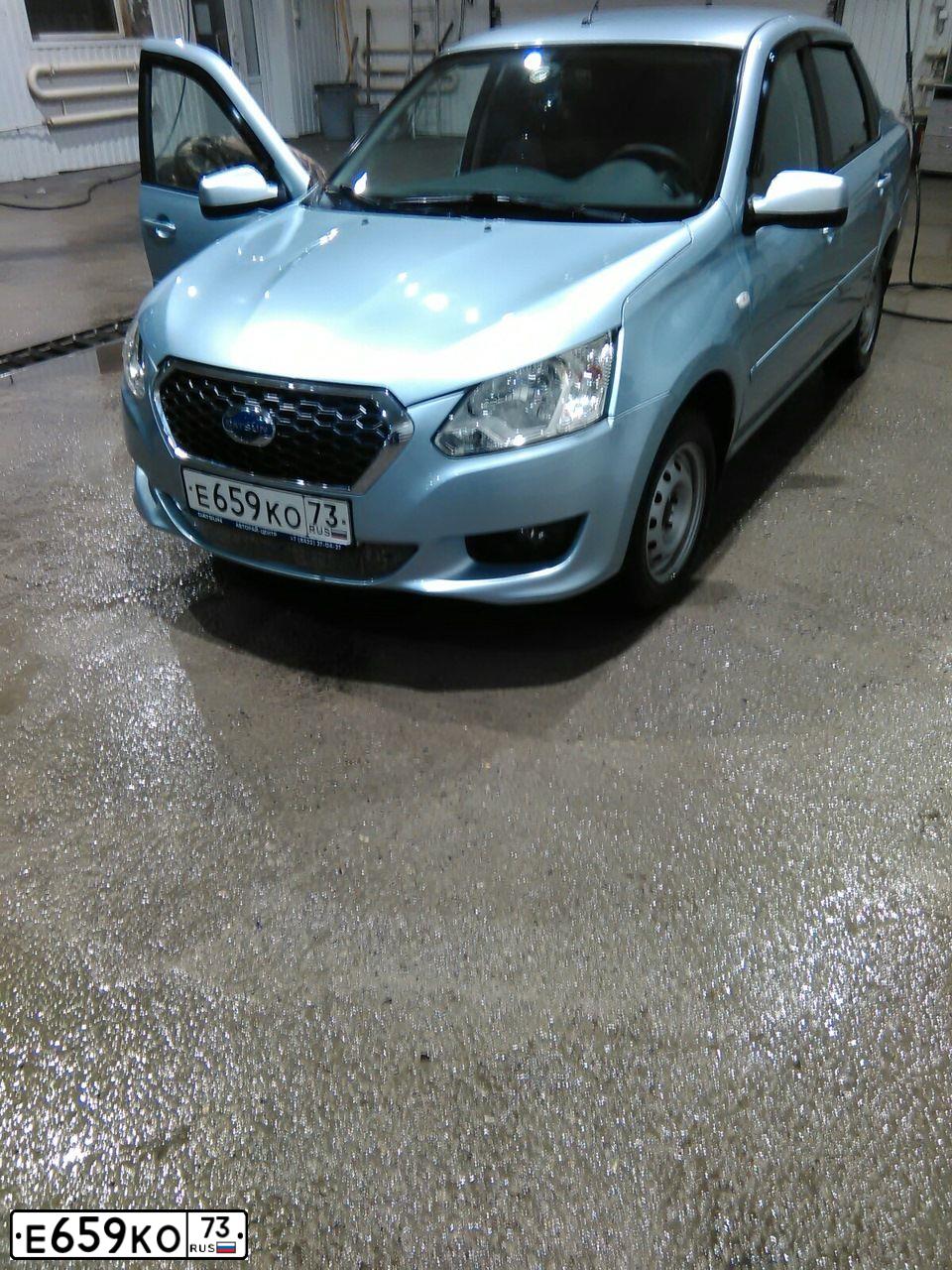 Фото автомобиля DATSUN ON-DO, 2014 — госномер Е659КО73. Цвет: СВЕТЛО-ГОЛУБОЙ