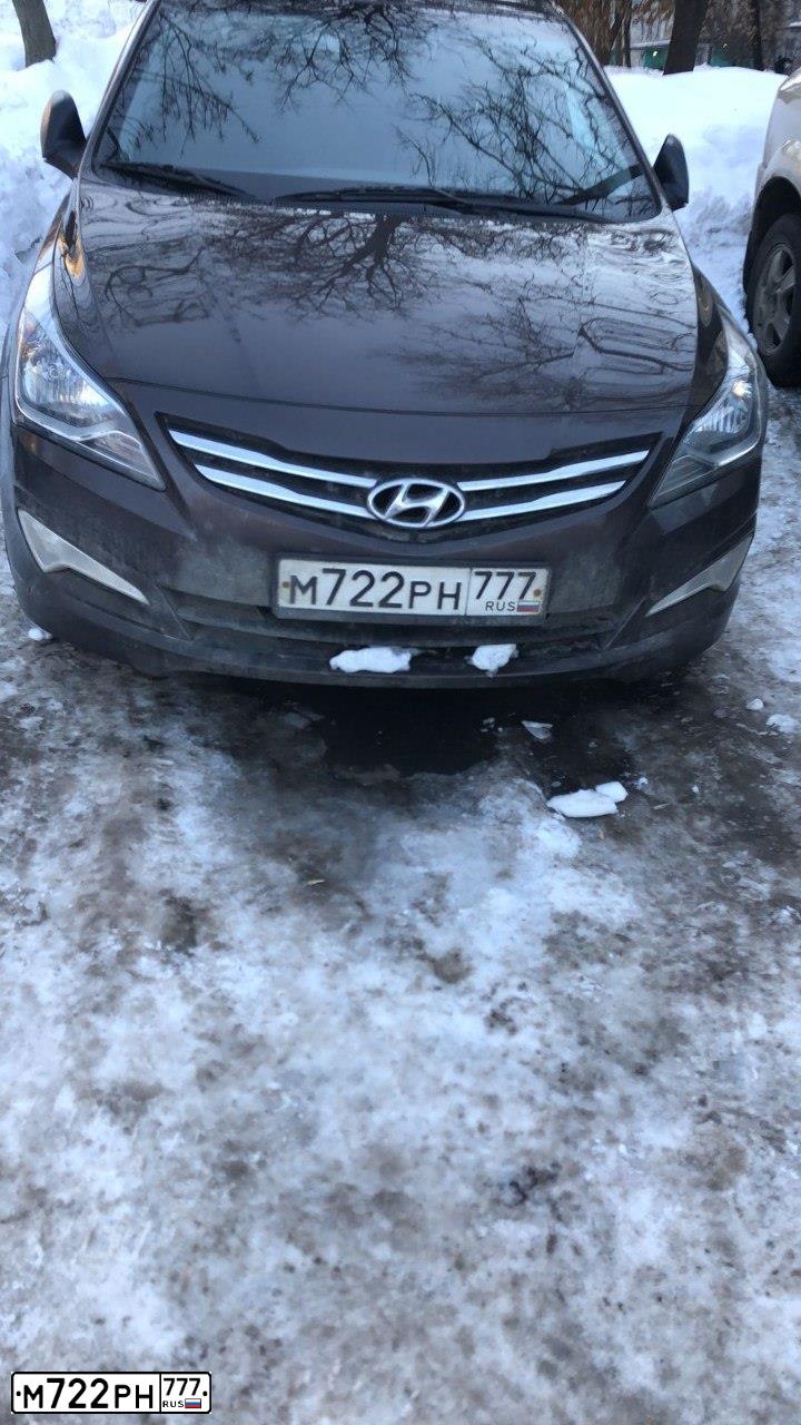 Фото автомобиля HYUNDAI SOLARIS, 2015 — госномер М722РН777. Цвет: КОРИЧНЕВЫЙ