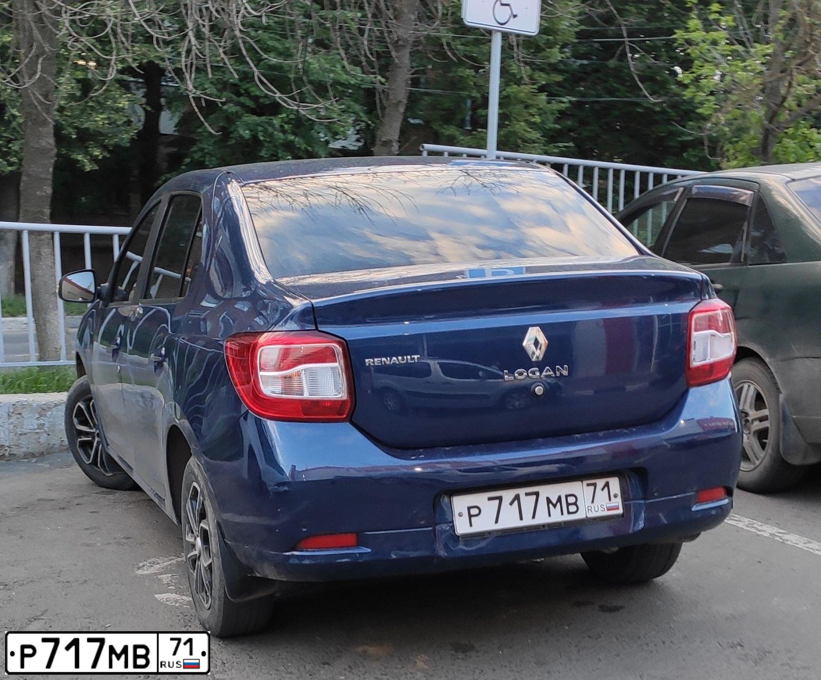 Фото автомобиля RENAULT LOGAN, 2014 — госномер Р717МВ71. Цвет: синий