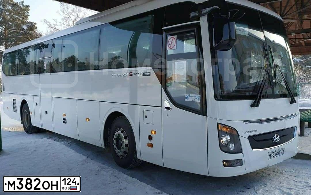 Фото автомобиля HYUNDAI UNIVERSE, 2018 — госномер М382ОН124. Цвет: БЕЛЫЙ