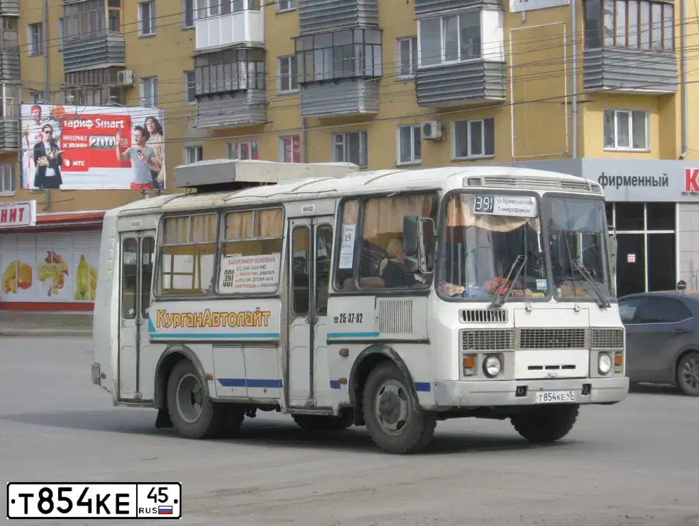 Фото автомобиля PAZ 3205, 2008 — госномер Т854КЕ45. Цвет: Белый