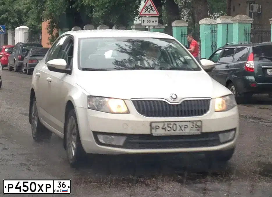 Фото автомобиля SKODA OCTAVIA, 2014 — госномер Р450ХР36. Цвет: Белый