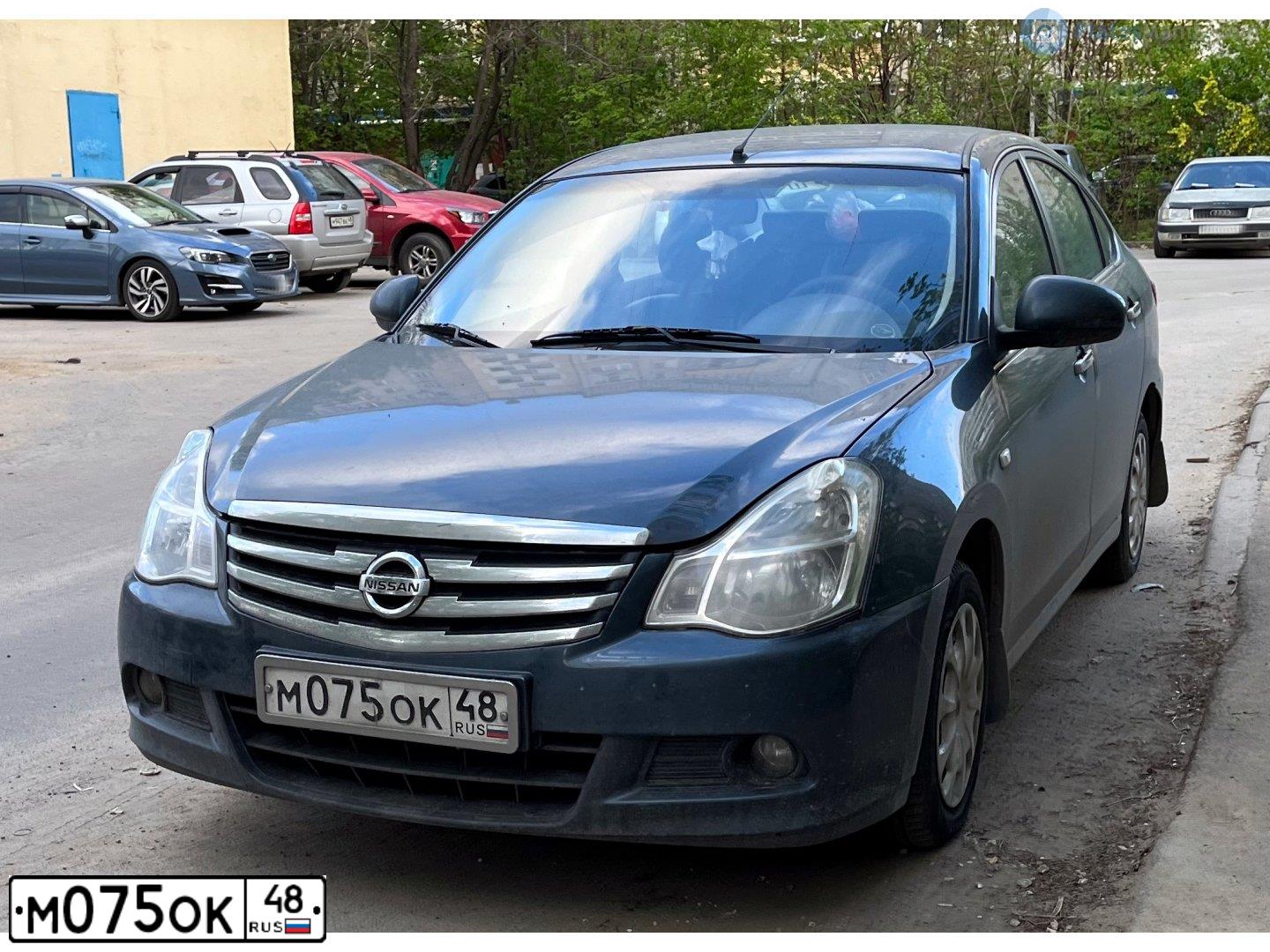 Фото автомобиля NISSAN ALMERA /AVTOVAZ/, 2014 — госномер М075ОК48. Цвет: Серо-Синий