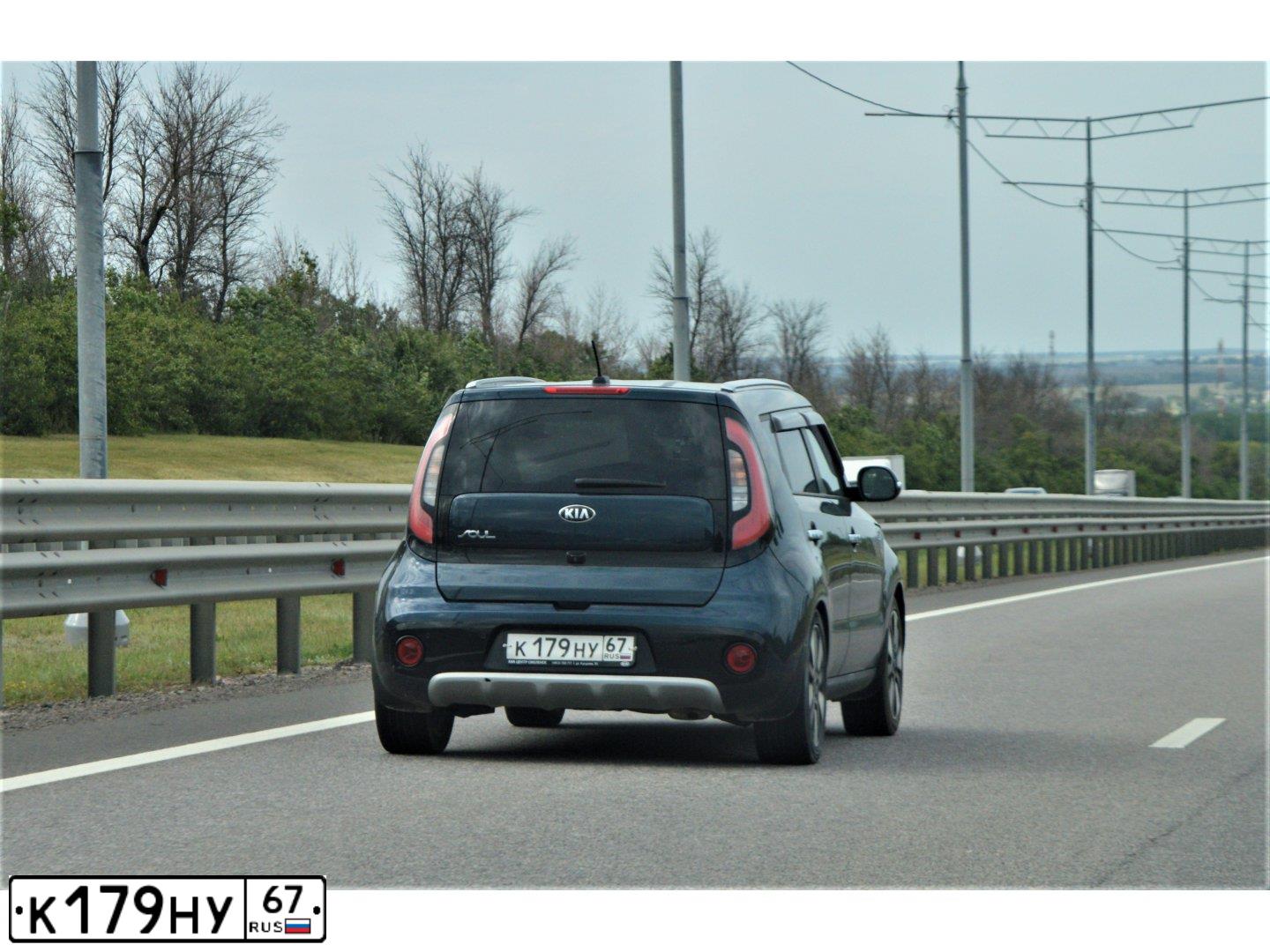 Фото автомобиля KIA SOUL, 2019 — госномер К179НУ67. Цвет: ГОЛУБОЙ