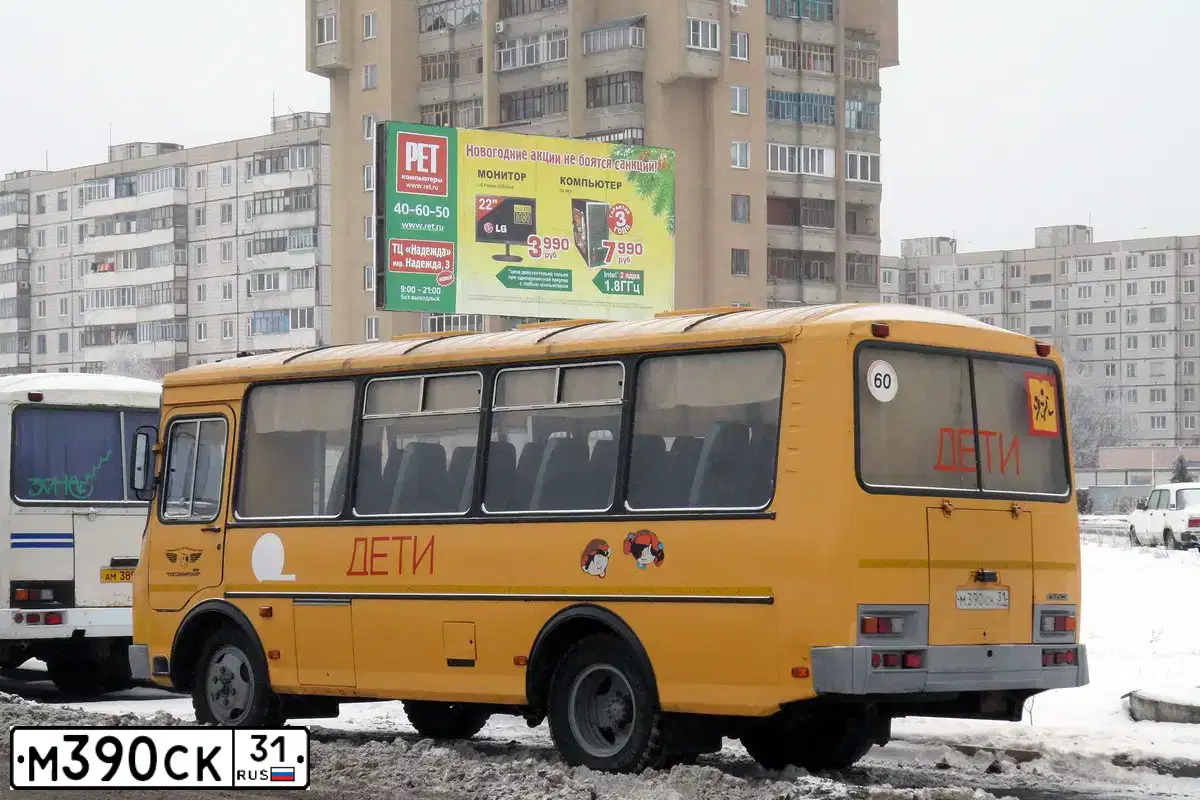 Фото автомобиля PAZ 3205, 2008 — госномер М390СК31. Цвет: ЖЁЛТЫЙ