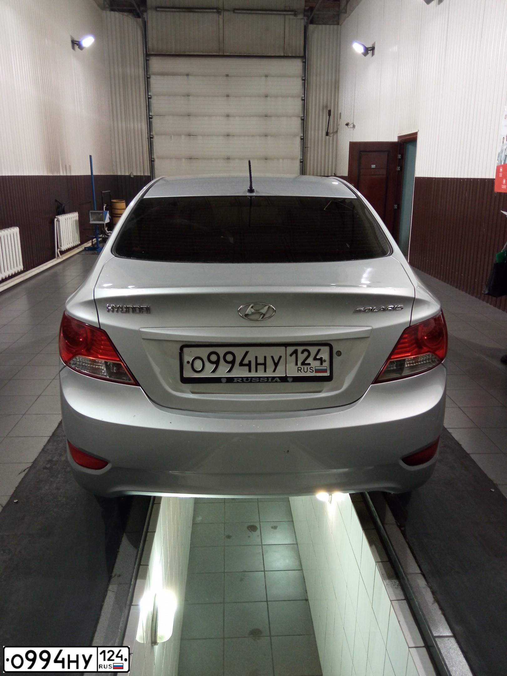Фото автомобиля HYUNDAI SOLARIS, 2011 — госномер О994НУ124. Цвет: СЕРЕБРИСТЫЙ