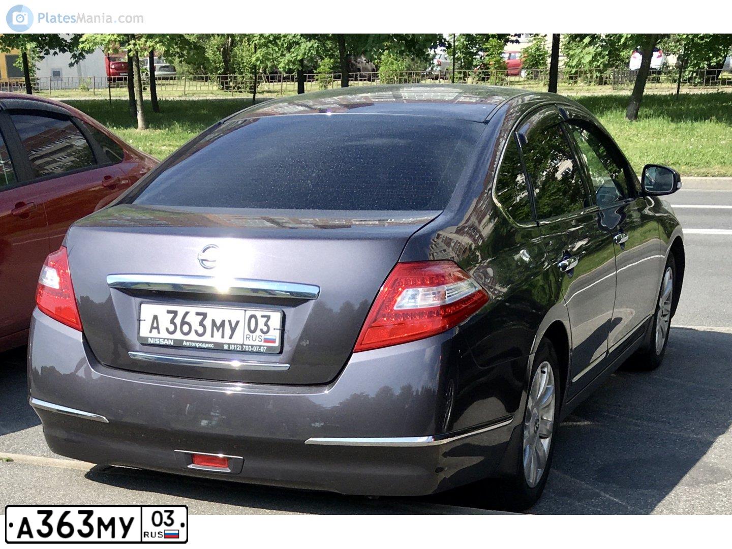 Фото автомобиля NISSAN TEANA, 2010 — госномер Т078КХ78. Цвет: СЕРО-СИРЕНЕВЫЙ