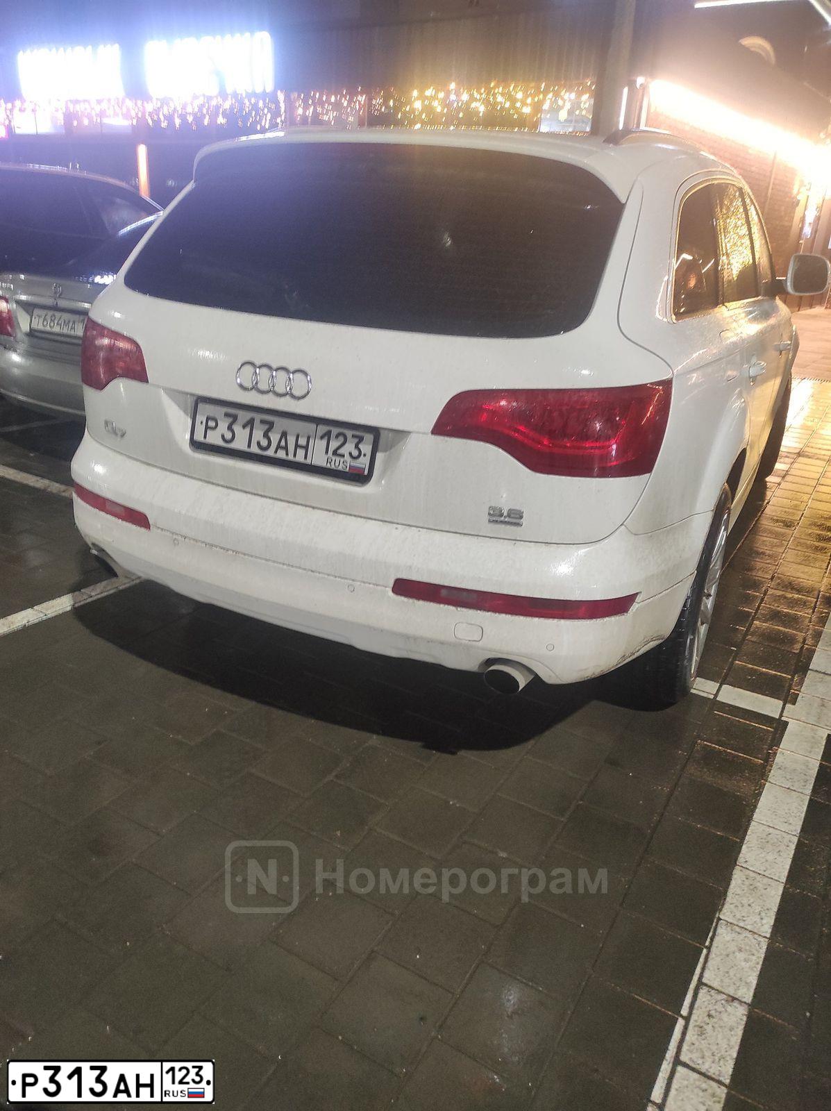 Фото автомобиля AUDI Q7, 2007 — госномер Р313АН123. Цвет: БЕЛЫЙ