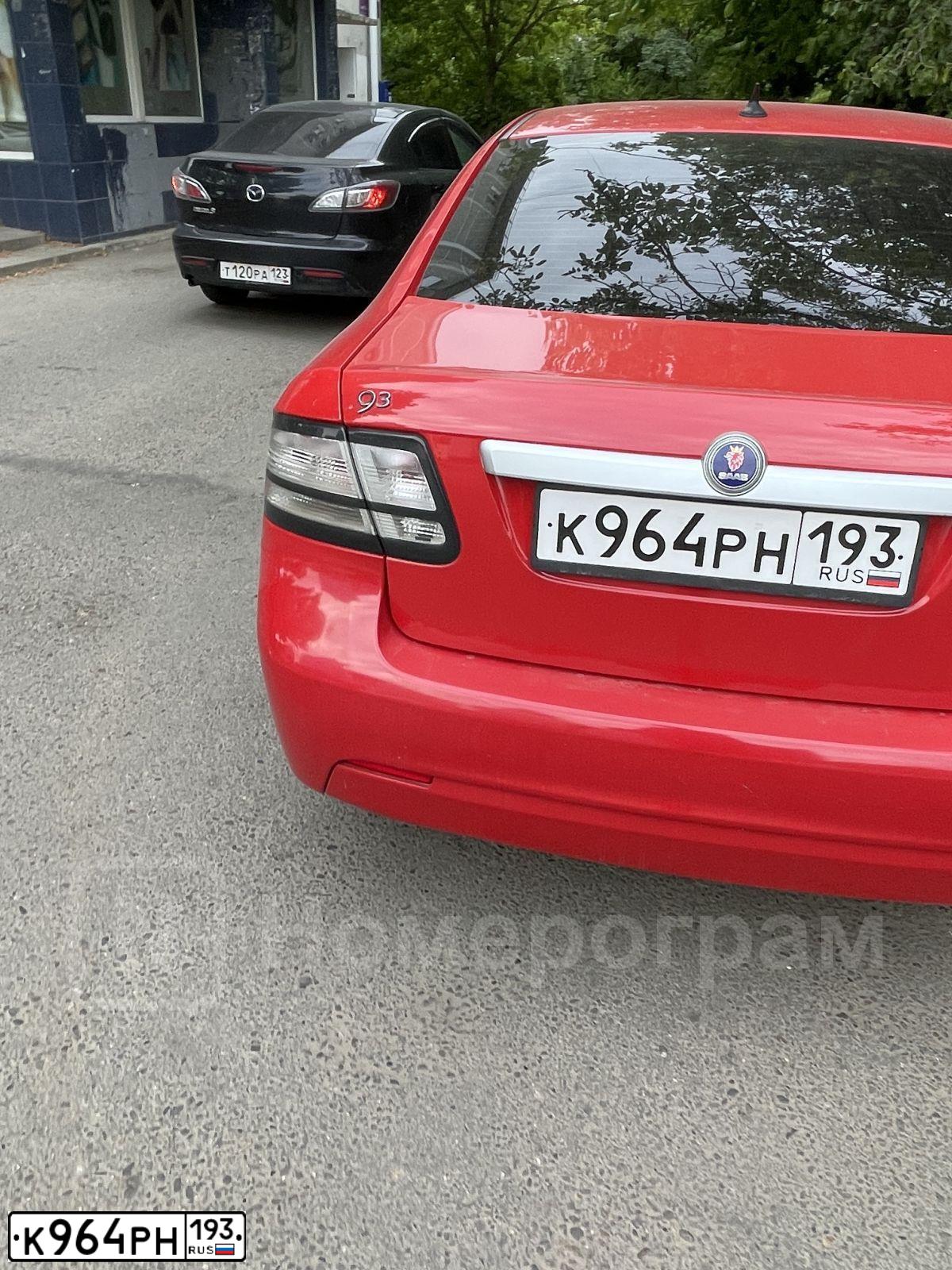 Фото автомобиля SAAB 9-3, 2007 — госномер К964РН193. Цвет: Красный