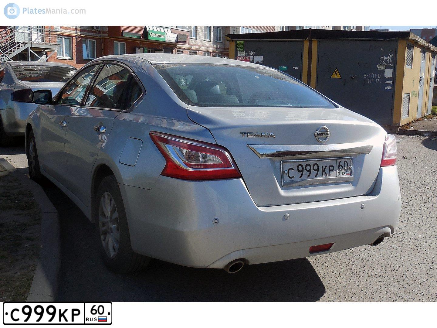 Фото автомобиля NISSAN TEANA, 2014 — госномер С999КР60. Цвет: Серебристый
