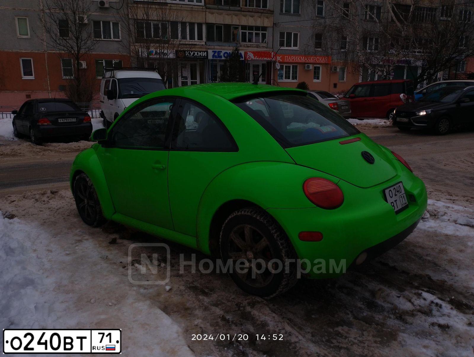 Фото автомобиля VOLKSWAGEN BEETLE, 1998 — госномер О240ВТ71. Цвет: Светло-зеленый