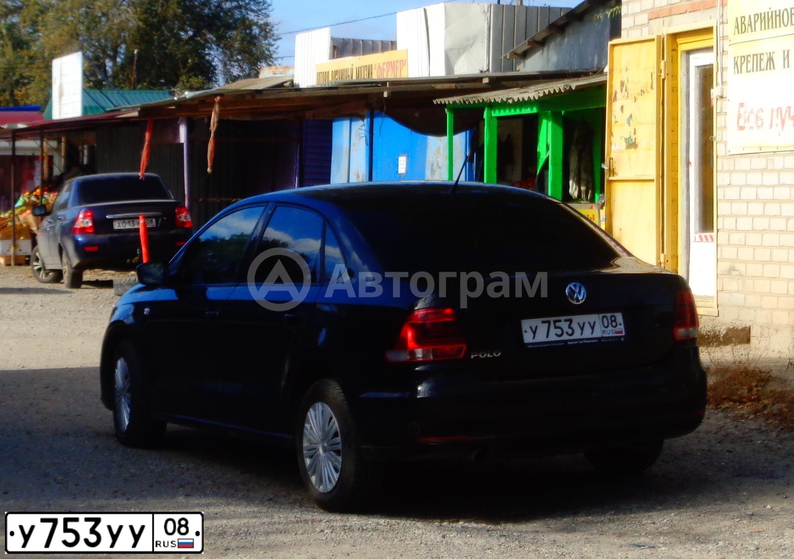 Фото автомобиля VOLKSWAGEN POLO, 2015 — госномер У753УУ08. Цвет: ЧЕРНЫЙ