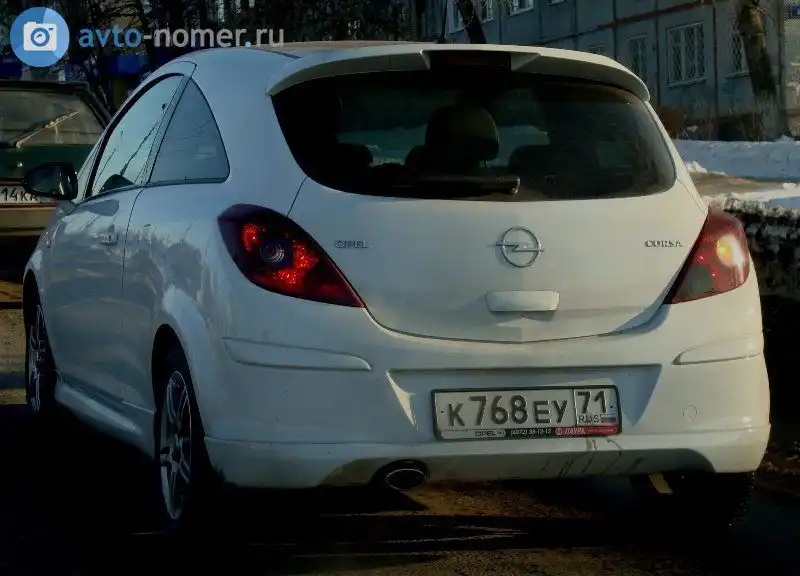 Фото автомобиля OPEL CORSA, 2008 — госномер М765РК71. Цвет: БЕЛЫЙ