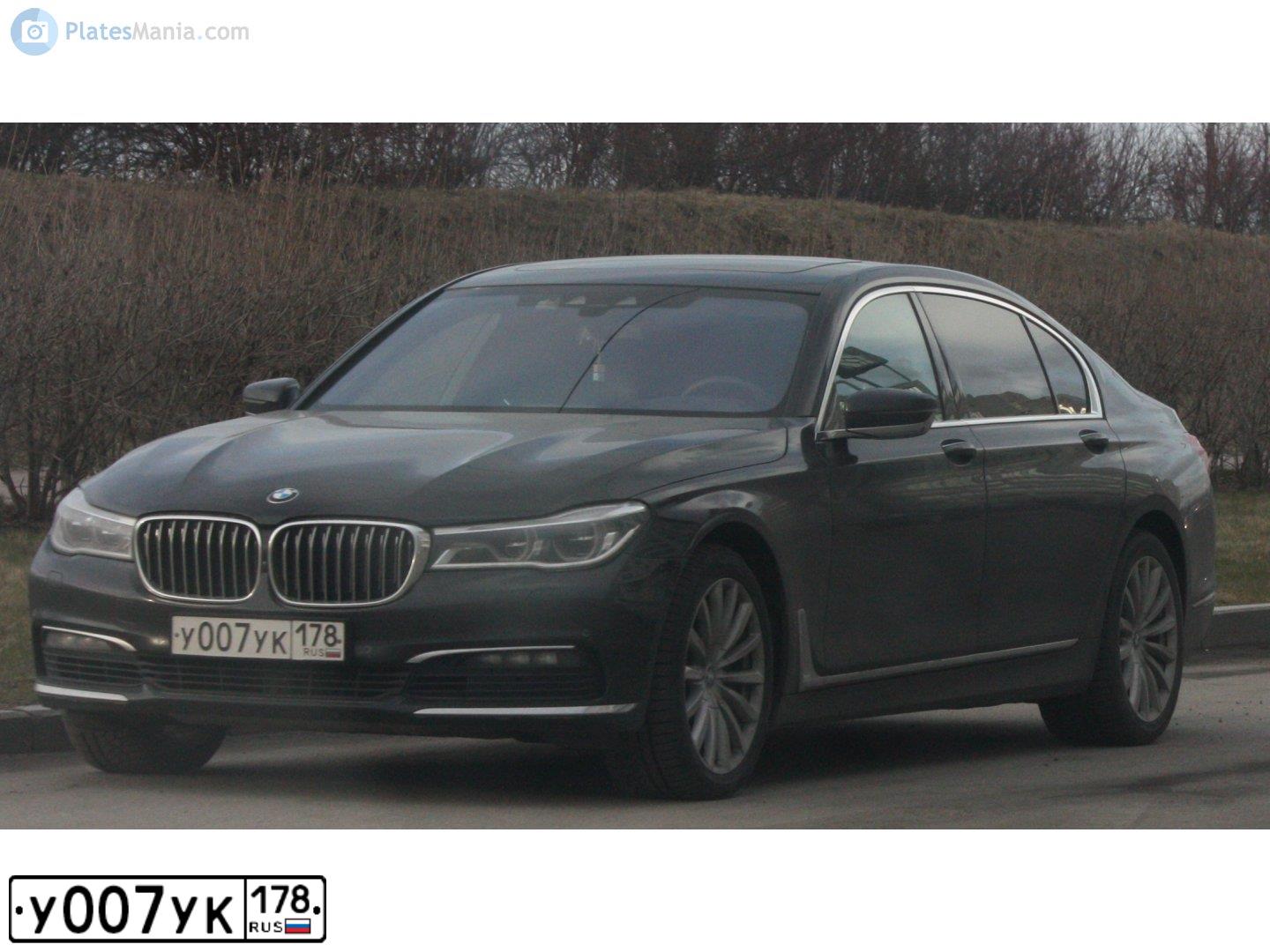 Фото автомобиля BMW SERIE 7, 2016 — госномер У007УК178. Цвет: ЧЕРНЫЙ