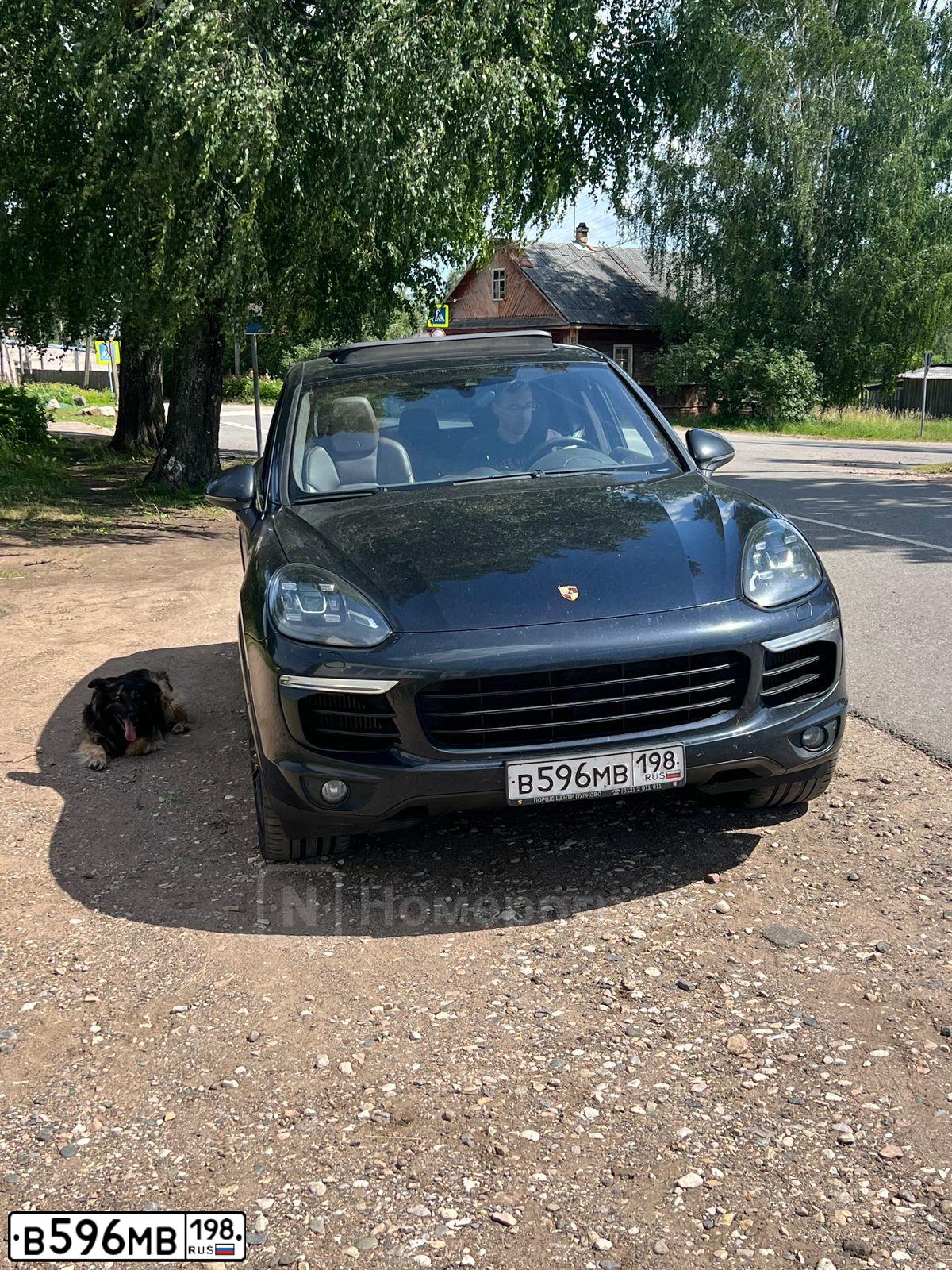 Фото автомобиля PORSCHE CAYENNE, 2015 — госномер В596МВ198. Цвет: СИНИЙ