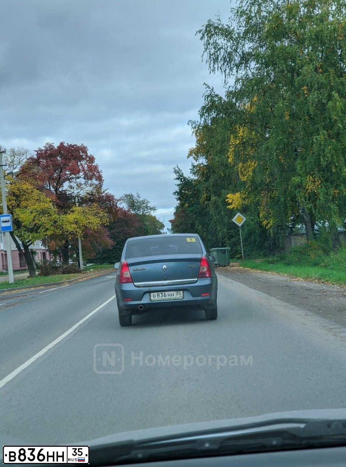 Фото автомобиля RENAULT LOGAN, 2011 — госномер В836НН35. Цвет: СИНИЙ