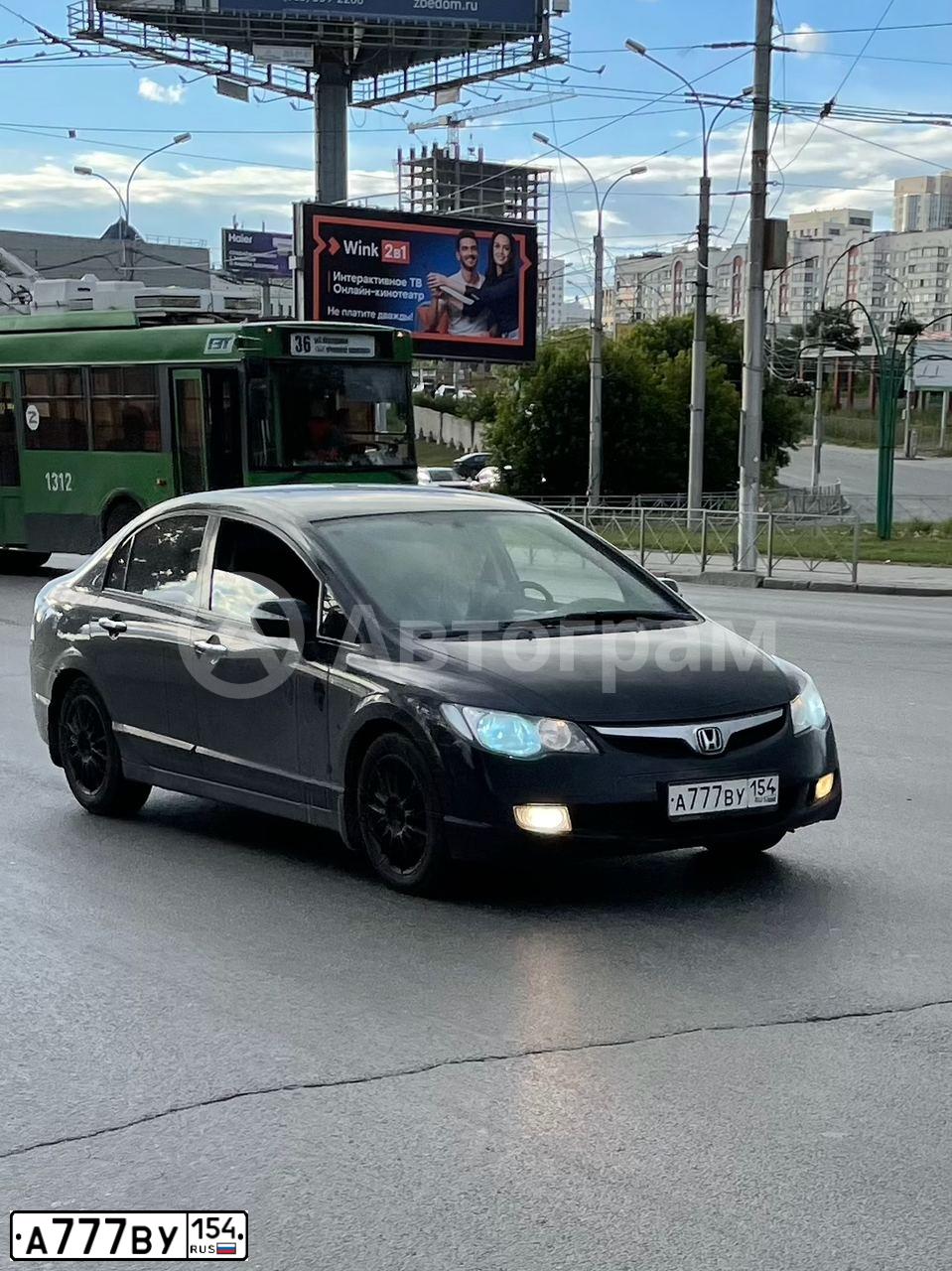 Фото автомобиля HONDA CIVIC, 2007 — госномер А777ВУ154. Цвет: ЧЕРНЫЙ