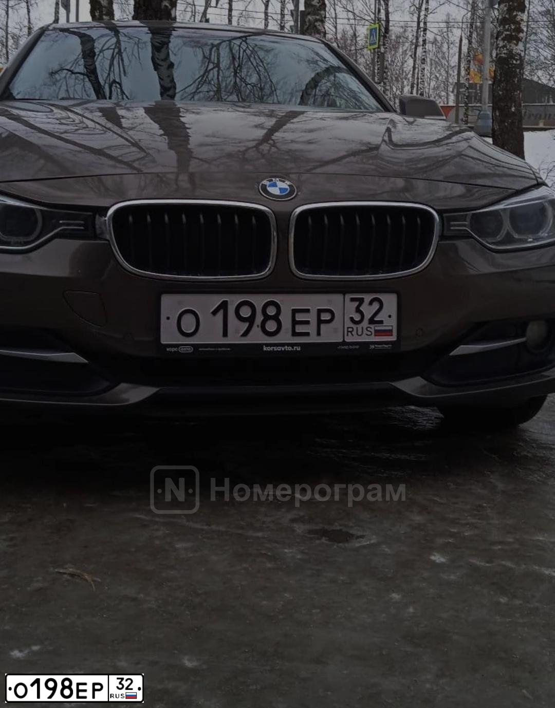 Фото автомобиля BMW SERIE 3, 2013 — госномер О198ЕР32. Цвет: Коричневый