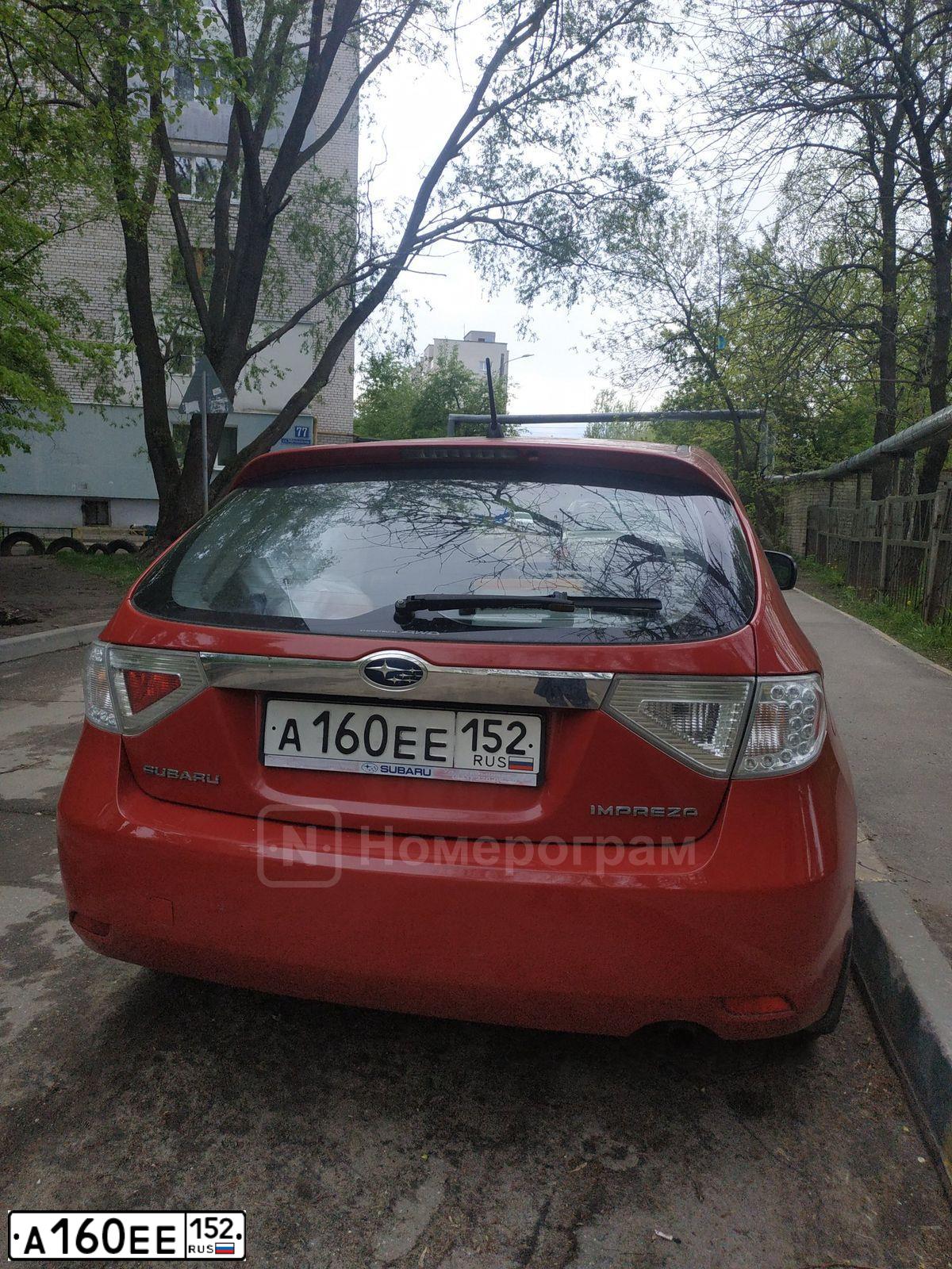 Фото автомобиля SUBARU IMPREZA, 2008 — госномер А160ЕЕ152. Цвет: КРАСНЫЙ