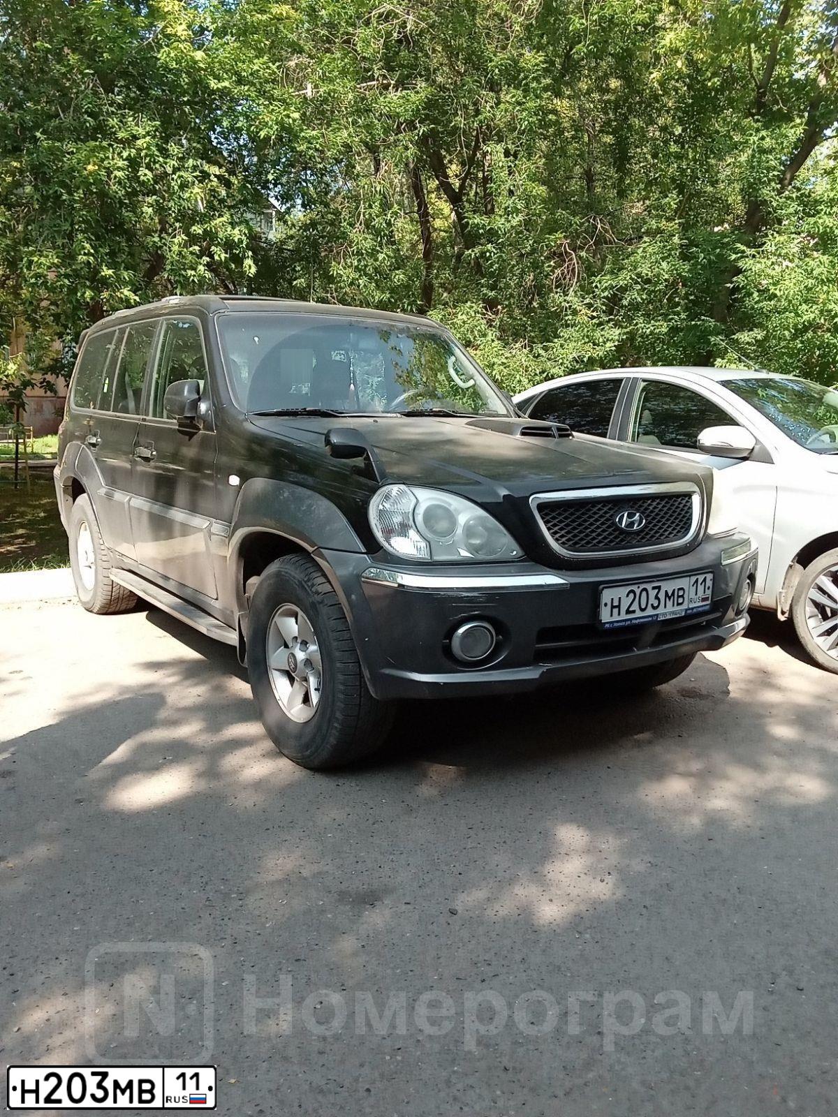 Фото автомобиля HYUNDAI TERRACAN, 2003 — госномер Н203МВ11. Цвет: ЧЕРНО-СЕРЫЙ