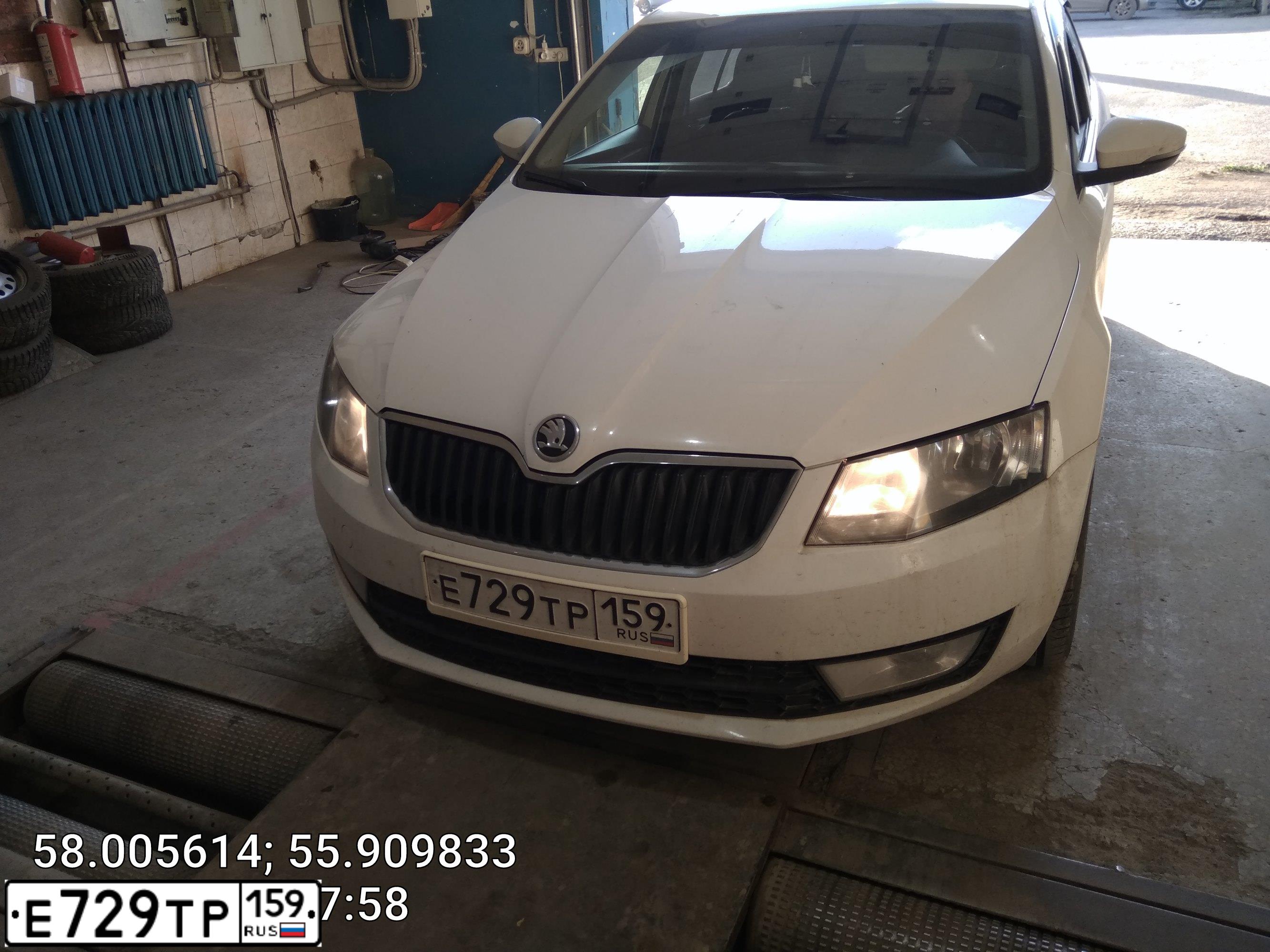 Фото автомобиля SKODA OCTAVIA, 2014 — госномер Е729ТР159. Цвет: БЕЛЫЙ