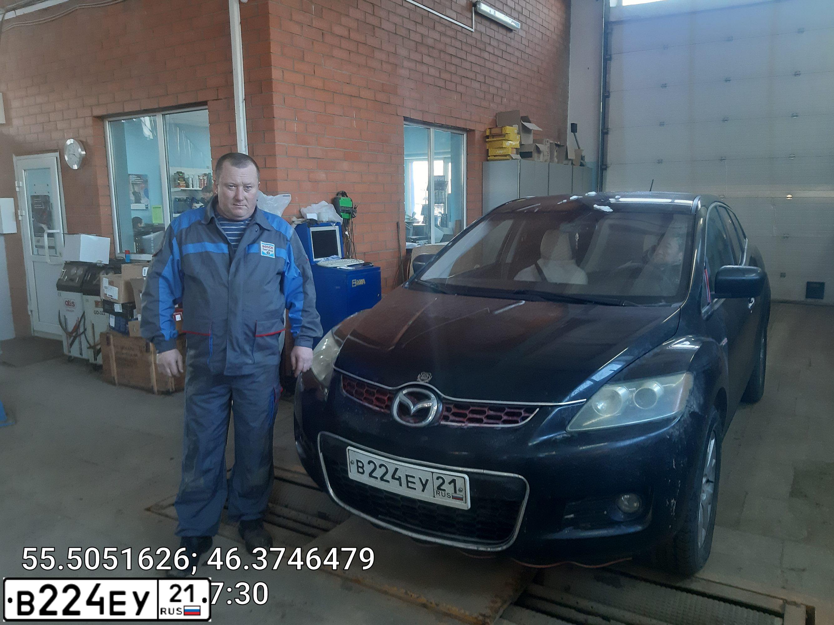 Фото автомобиля MAZDA CX-7, 2007 — госномер В224ЕУ21. Цвет: ЧЕРНЫЙ