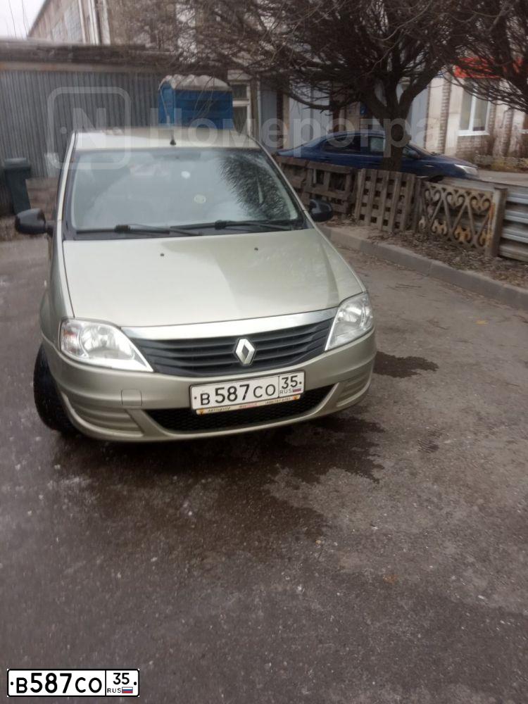 Фото автомобиля RENAULT LOGAN, 2012 — госномер В587СО35. Цвет: БЕЖЕВЫЙ