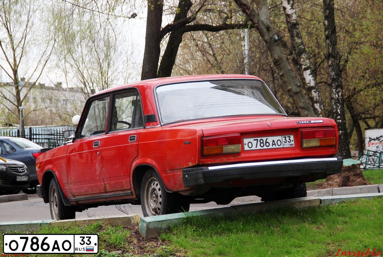 Фото автомобиля LADA 2107 LADA, 1990 — госномер О786АО33. Цвет: Красный