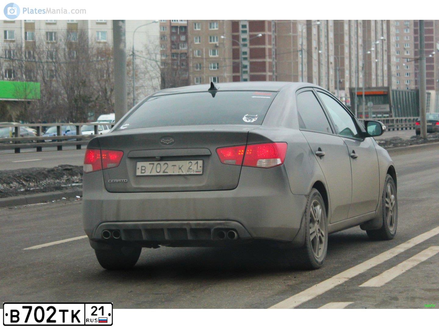 Фото автомобиля KIA CERATO, 2010 — госномер В702ТК21. Цвет: СЕРЫЙ