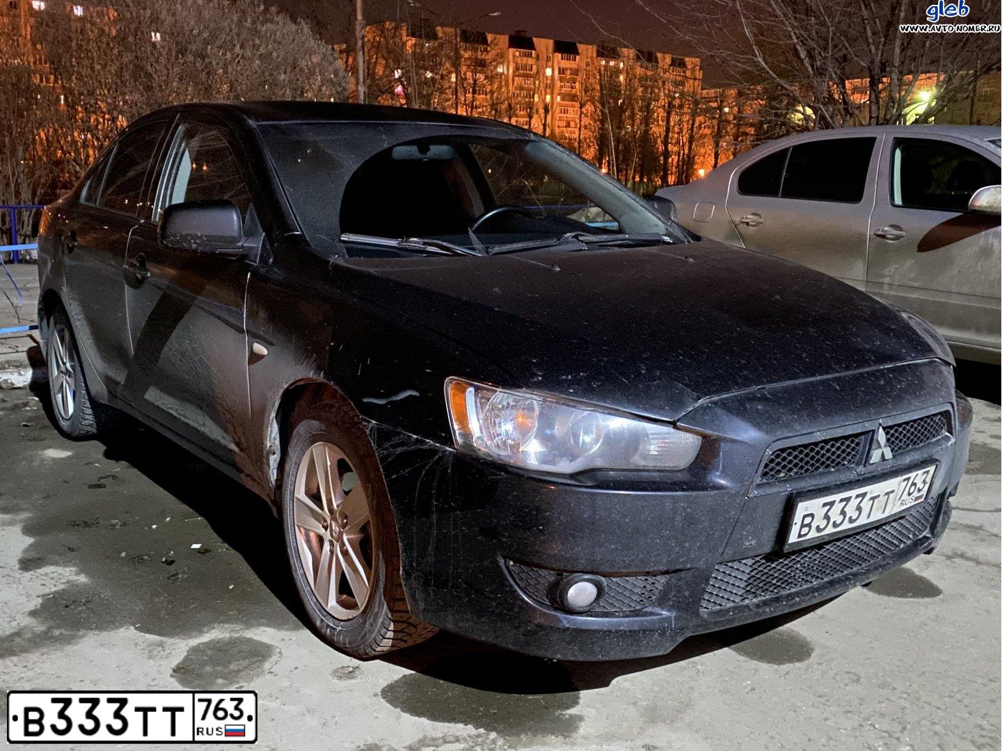 Фото автомобиля MITSUBISHI LANCER, 2007 — госномер В333ТТ763. Цвет: ЧЕРНЫЙ