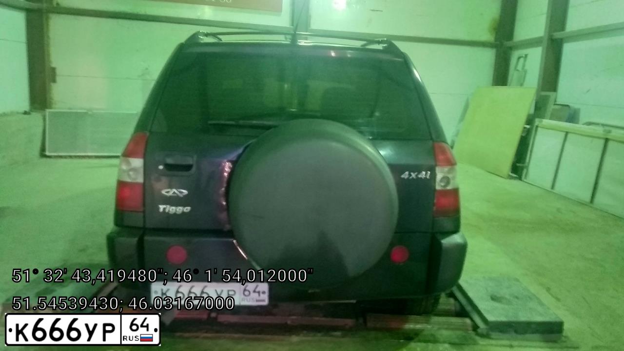 Фото автомобиля CHERY TIGGO, 2007 — госномер К666УР64. Цвет: ЧЕРНЫЙ