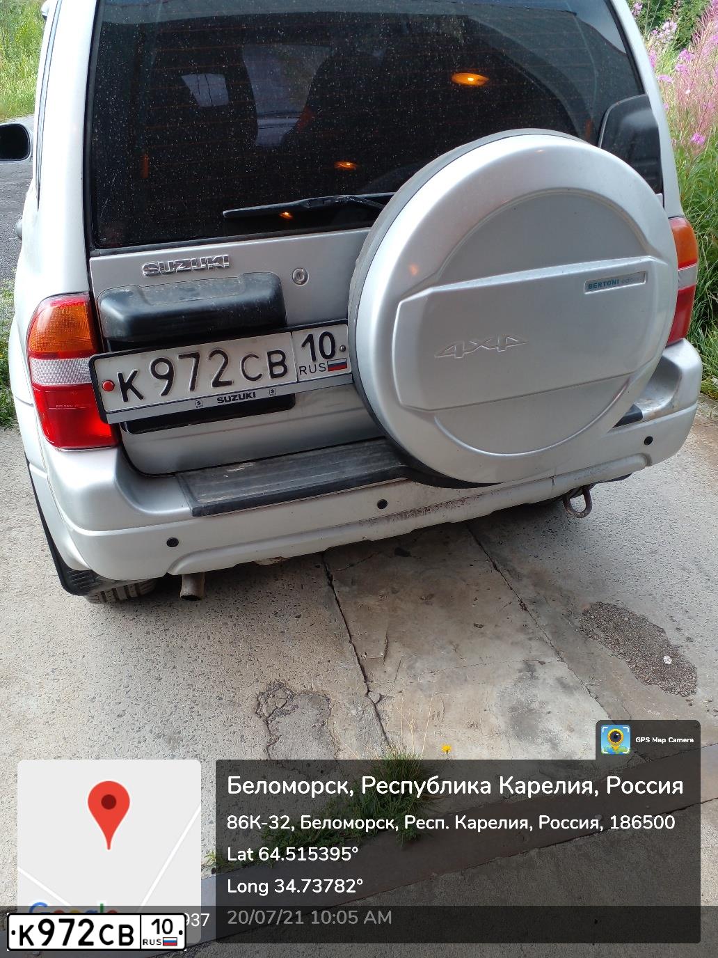 Фото автомобиля SUZUKI /GRAND/ VITARA, 2001 — госномер К972СВ10. Цвет: СЕРЕБРИСТЫЙ
