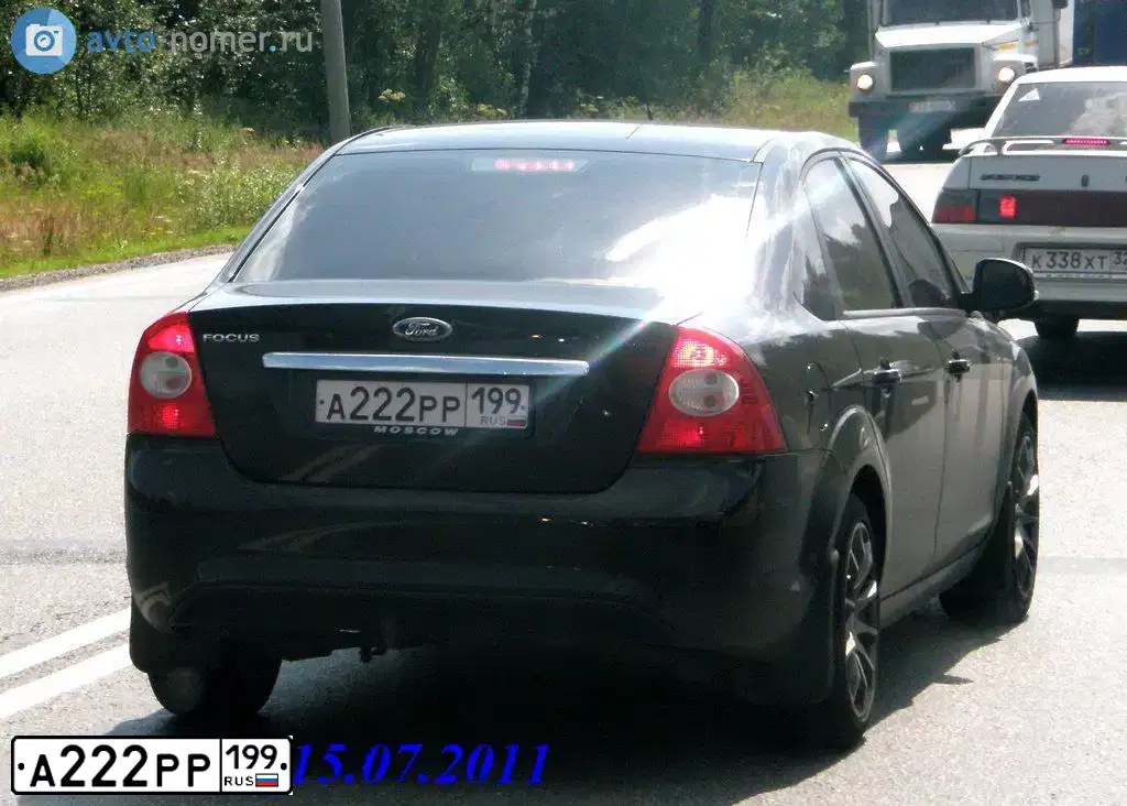 Фото автомобиля FORD FOCUS, 2009 — госномер А222РР199. Цвет: ЧЕРНЫЙ