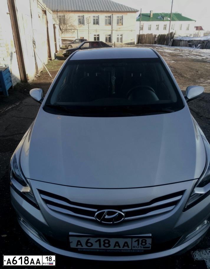 Фото автомобиля HYUNDAI SOLARIS, 2016 — госномер А618АА18. Цвет: Серебристый